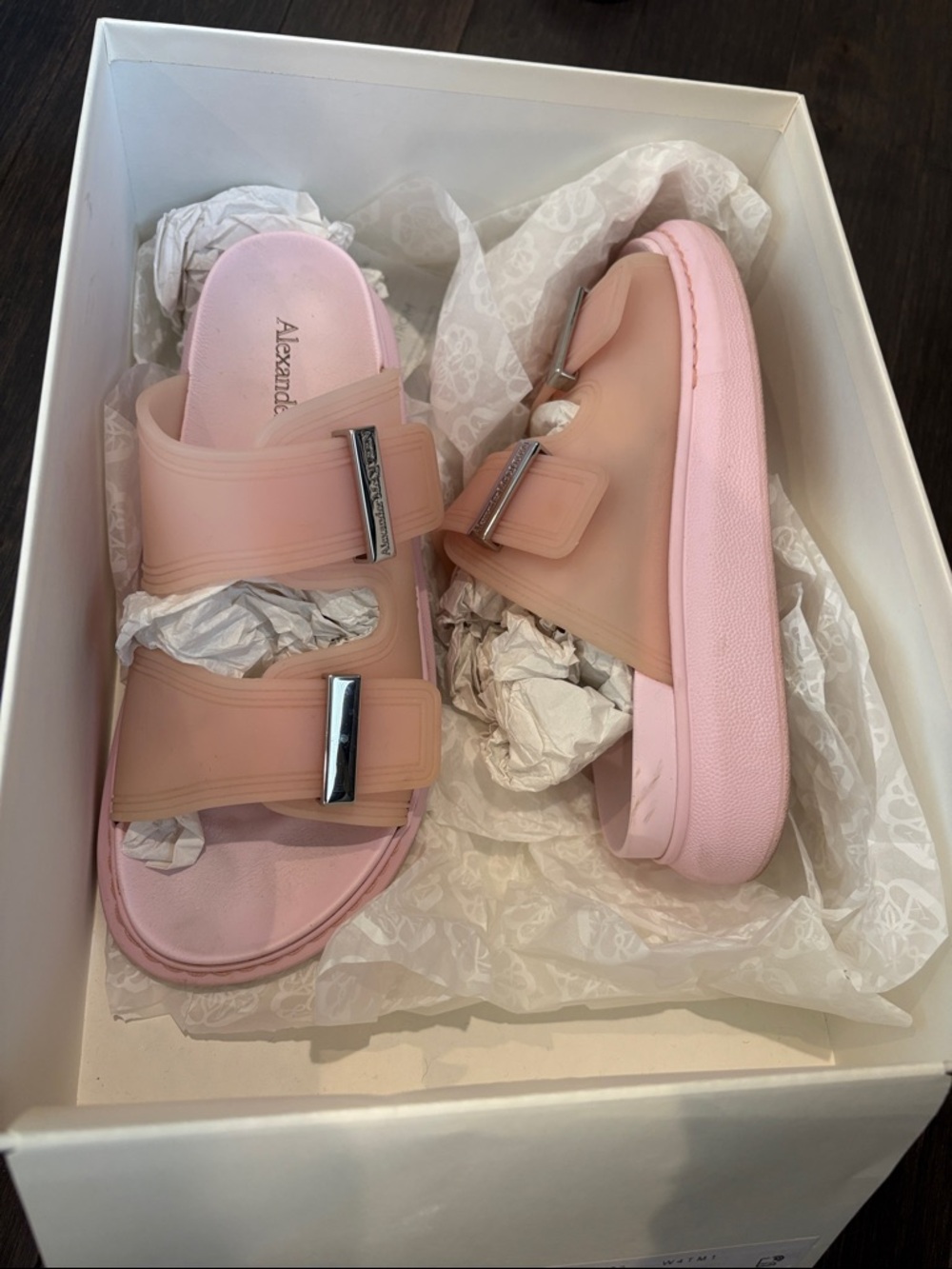 Alexander McQueen Blush Pink Dual-Strap Slide Sandals